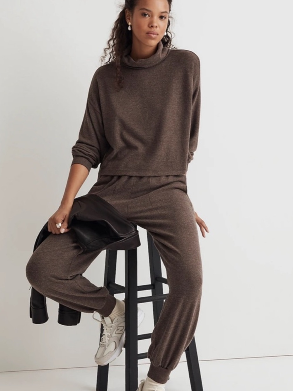 Madewell Brushed Jersey Jogger SET Pants in Brown. Both items included.